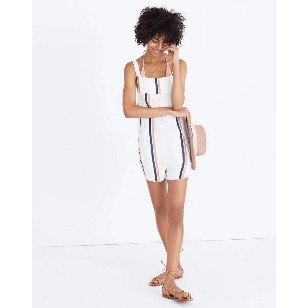 Tavik womens Sz S white multicolor striped swim cover up romper